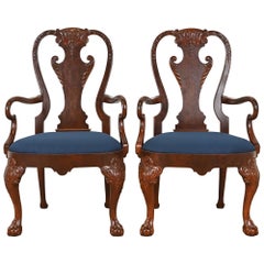 Baker Furniture Stately Homes Gerogian Carved Burled Walnut Dining Chairs