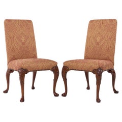 Baker Furniture Stately Homes Queen Anne Walnut Upholstery Dining Chairs - Pair