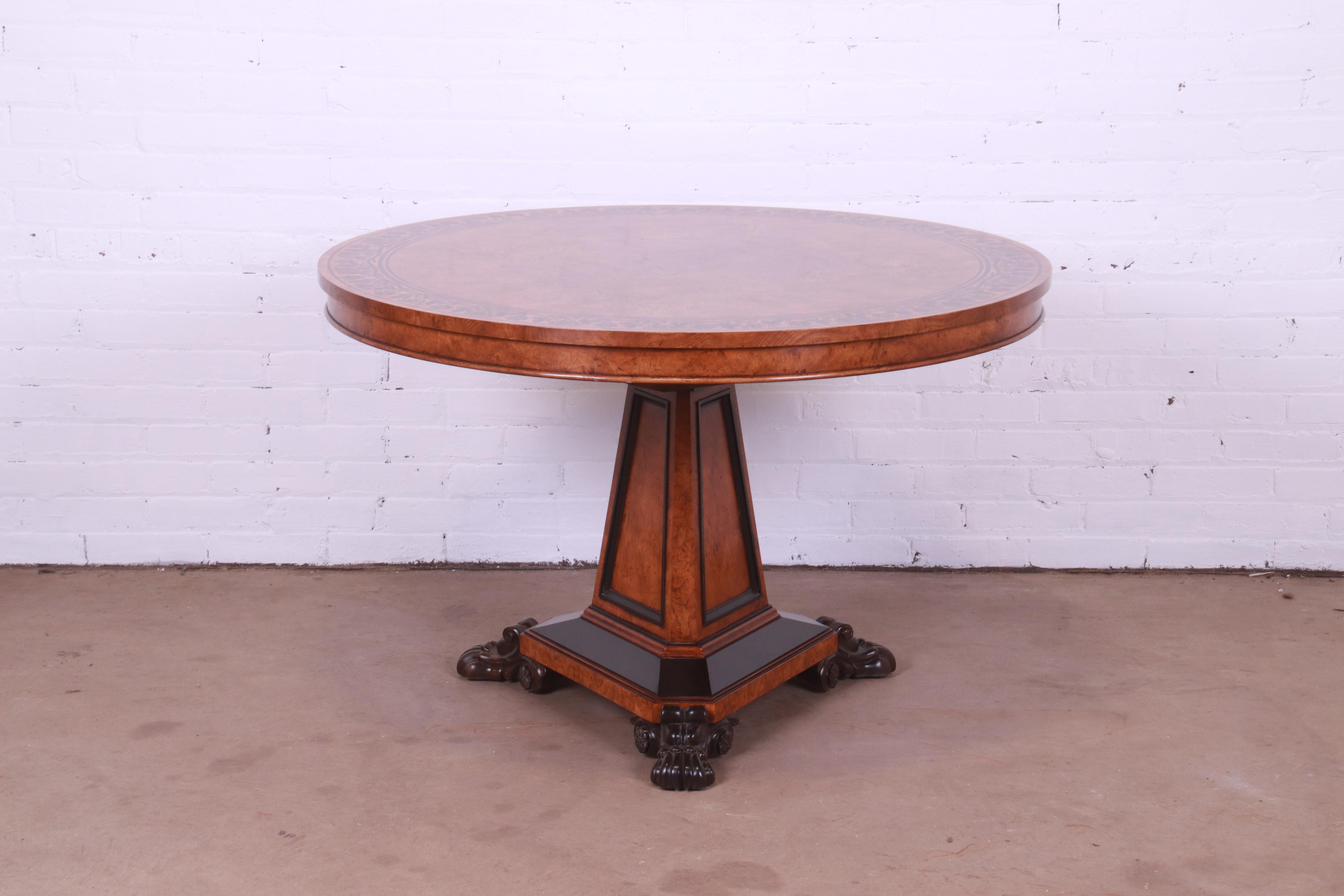 Baker Furniture Stately Homes Regency Burl Wood and Ebonized Center Table In Good Condition In South Bend, IN