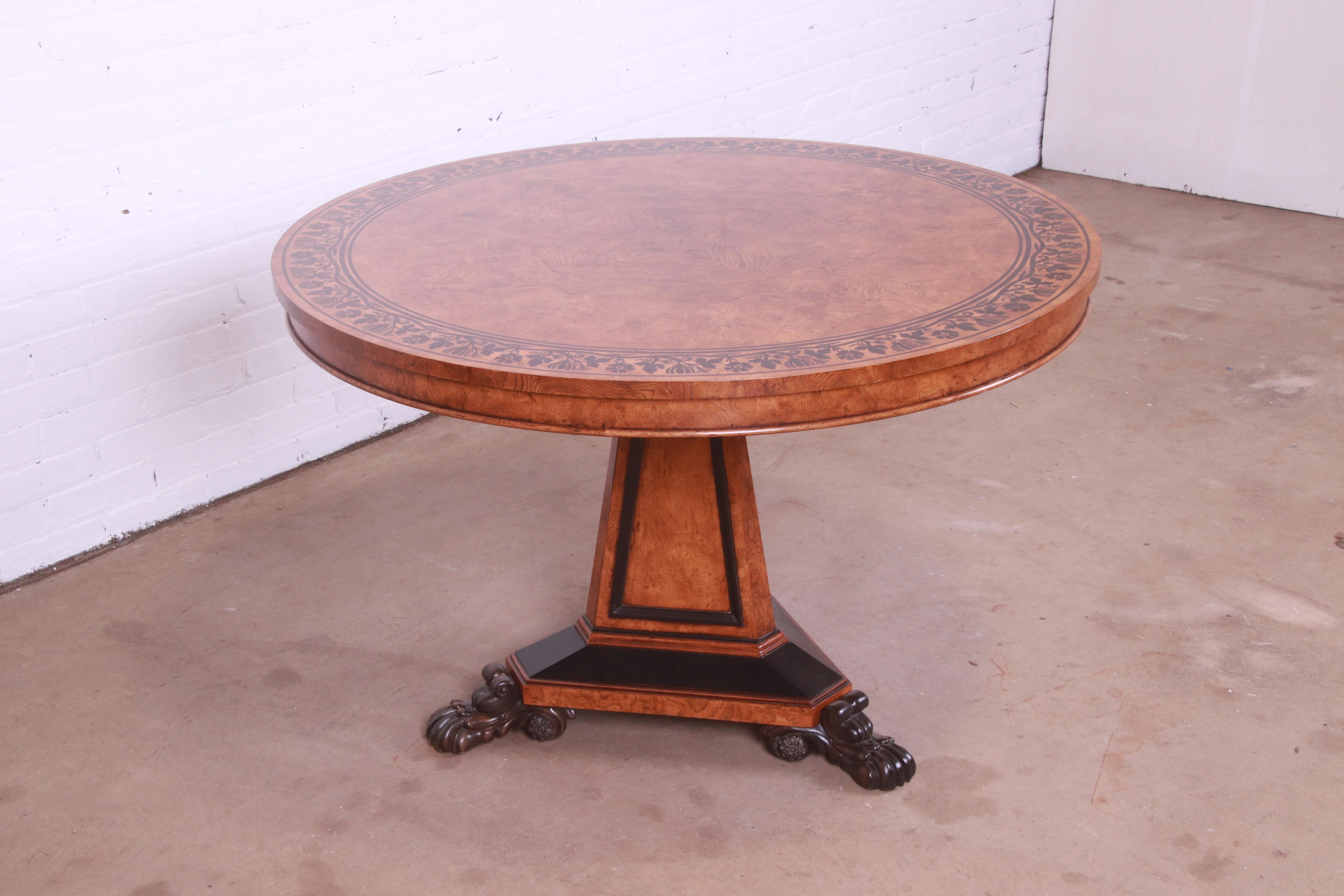 20th Century Baker Furniture Stately Homes Regency Burl Wood and Ebonized Center Table