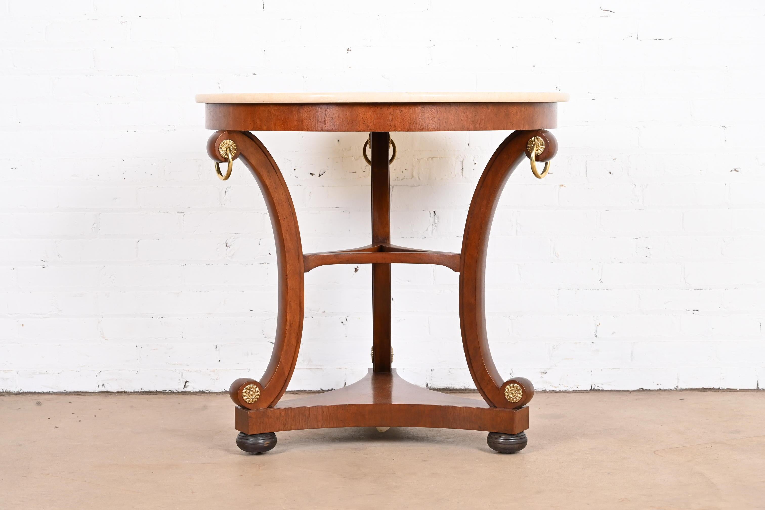 Baker Furniture Stately Homes Regency Carved Mahogany Marble Top Center Table For Sale 7