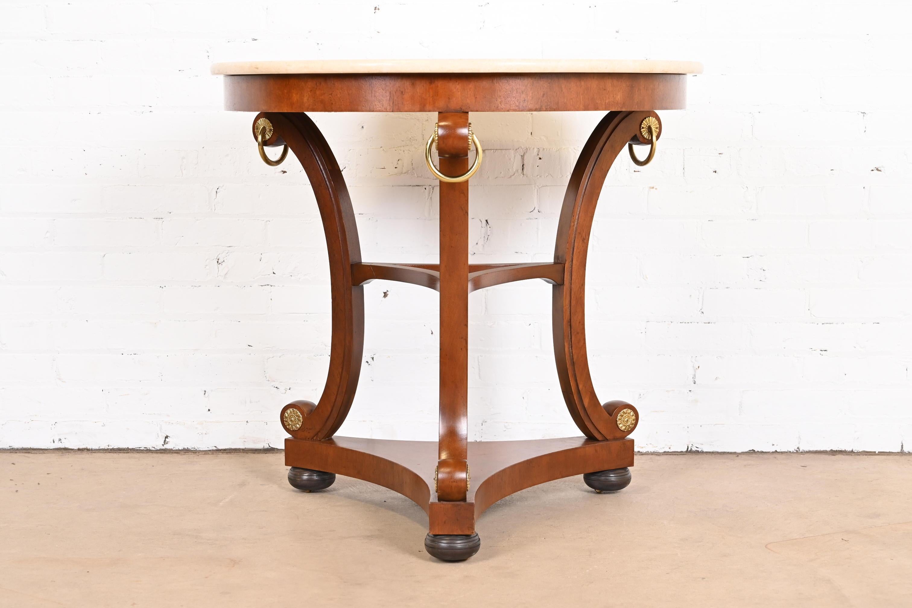American Baker Furniture Stately Homes Regency Carved Mahogany Marble Top Center Table For Sale