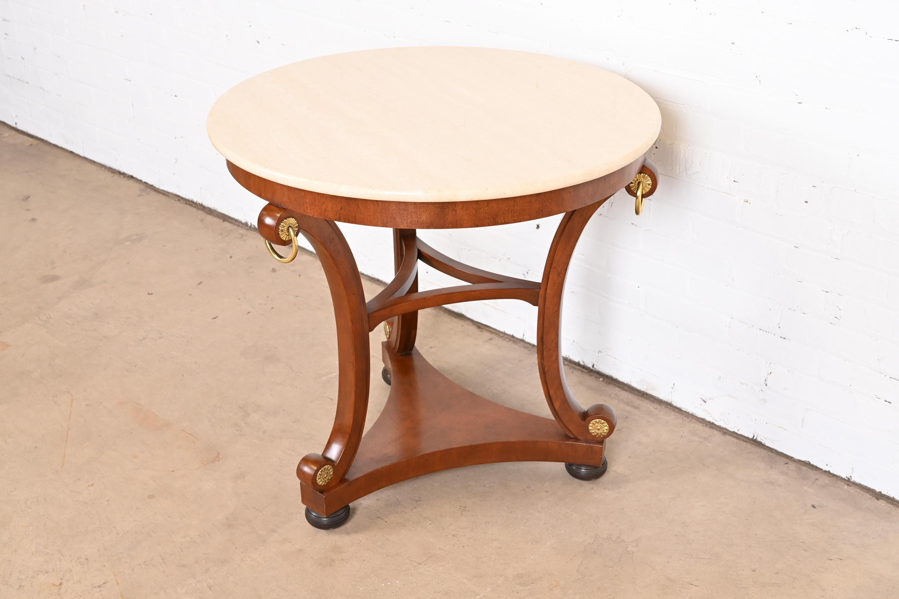 Baker Furniture Stately Homes Regency Carved Mahogany Marble Top Center Table In Good Condition For Sale In South Bend, IN