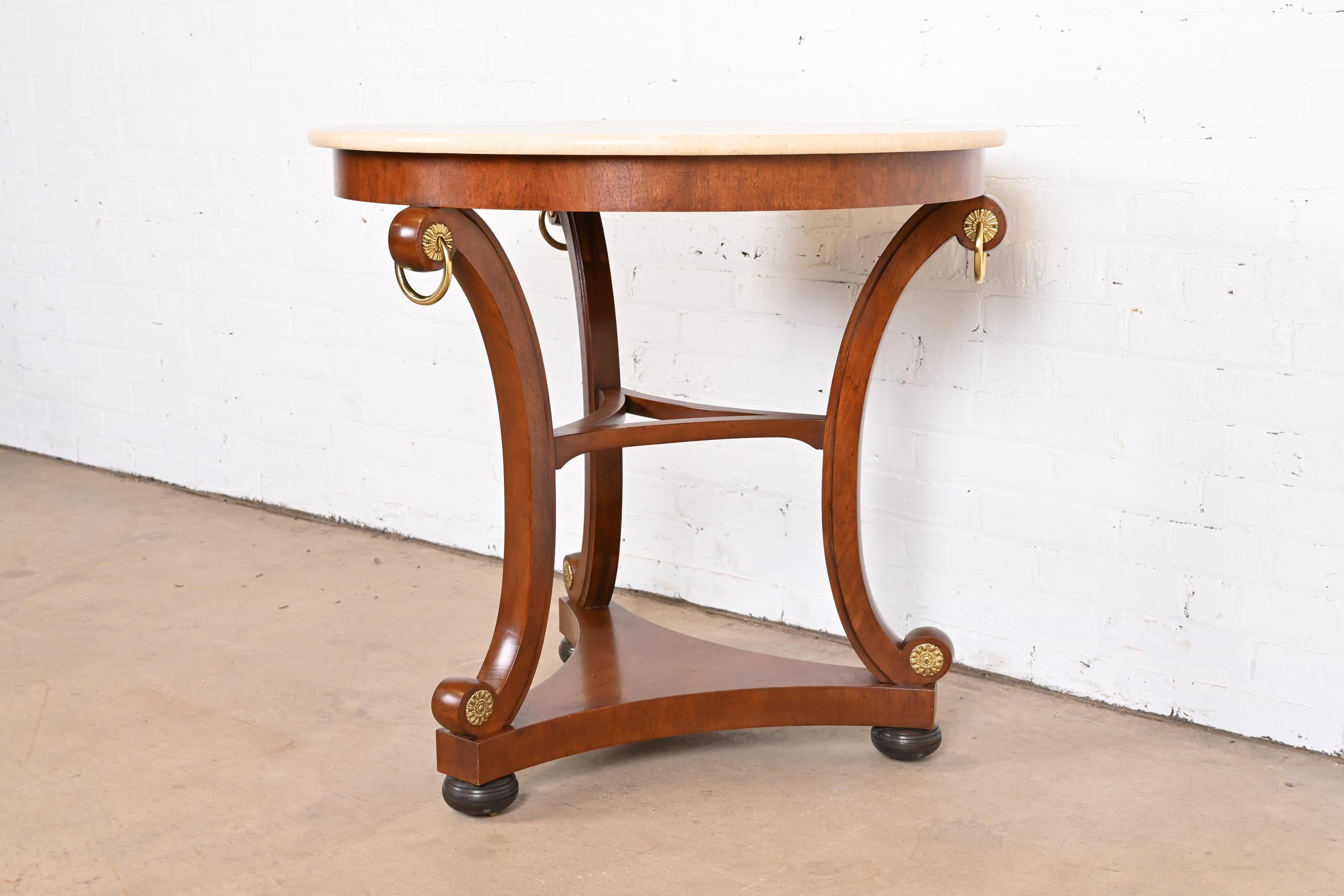 20th Century Baker Furniture Stately Homes Regency Carved Mahogany Marble Top Center Table For Sale