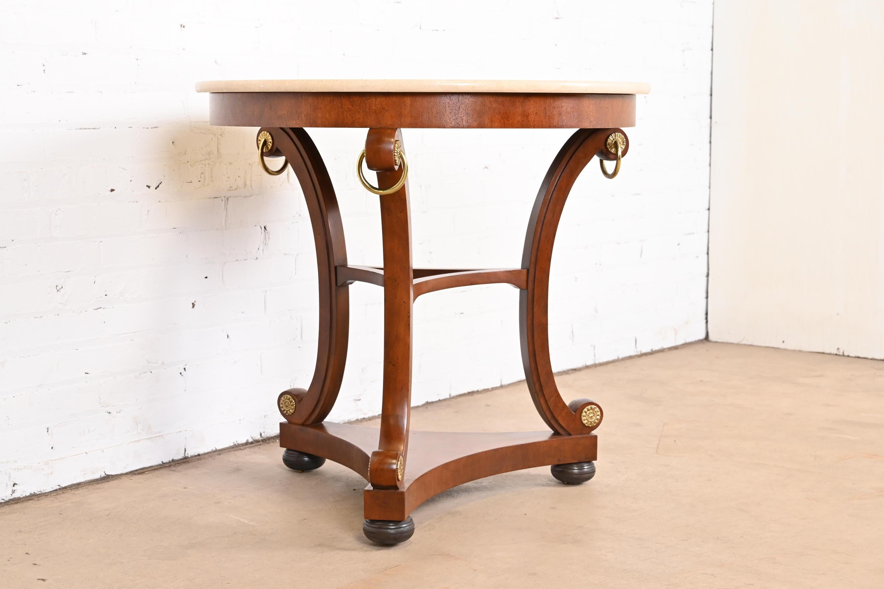 Baker Furniture Stately Homes Regency Carved Mahogany Marble Top Center Table For Sale 1