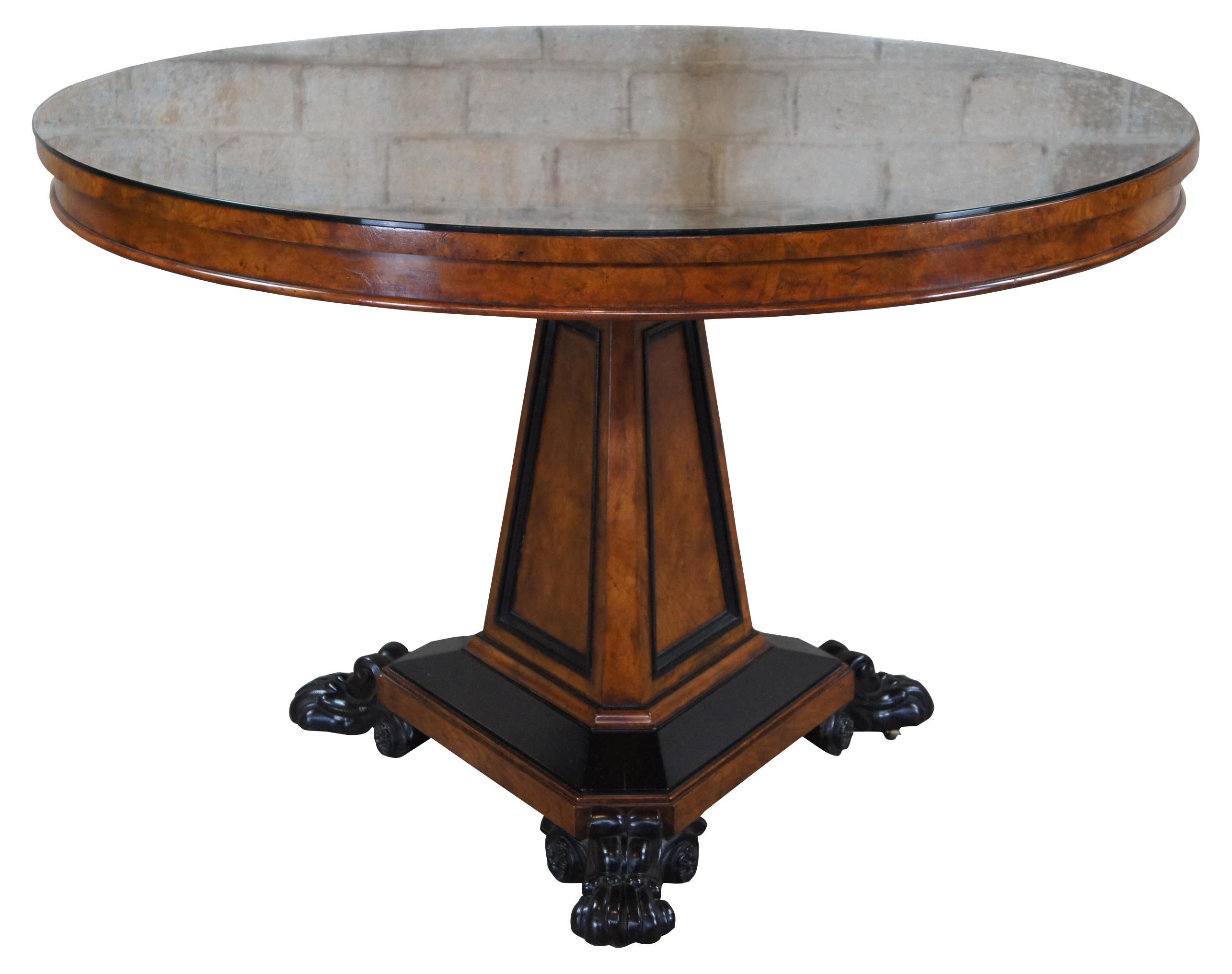 Baker Furniture Stately Homes Regency Centre Table Burr Ash Ebonized Inlay Yew In Good Condition In Dayton, OH