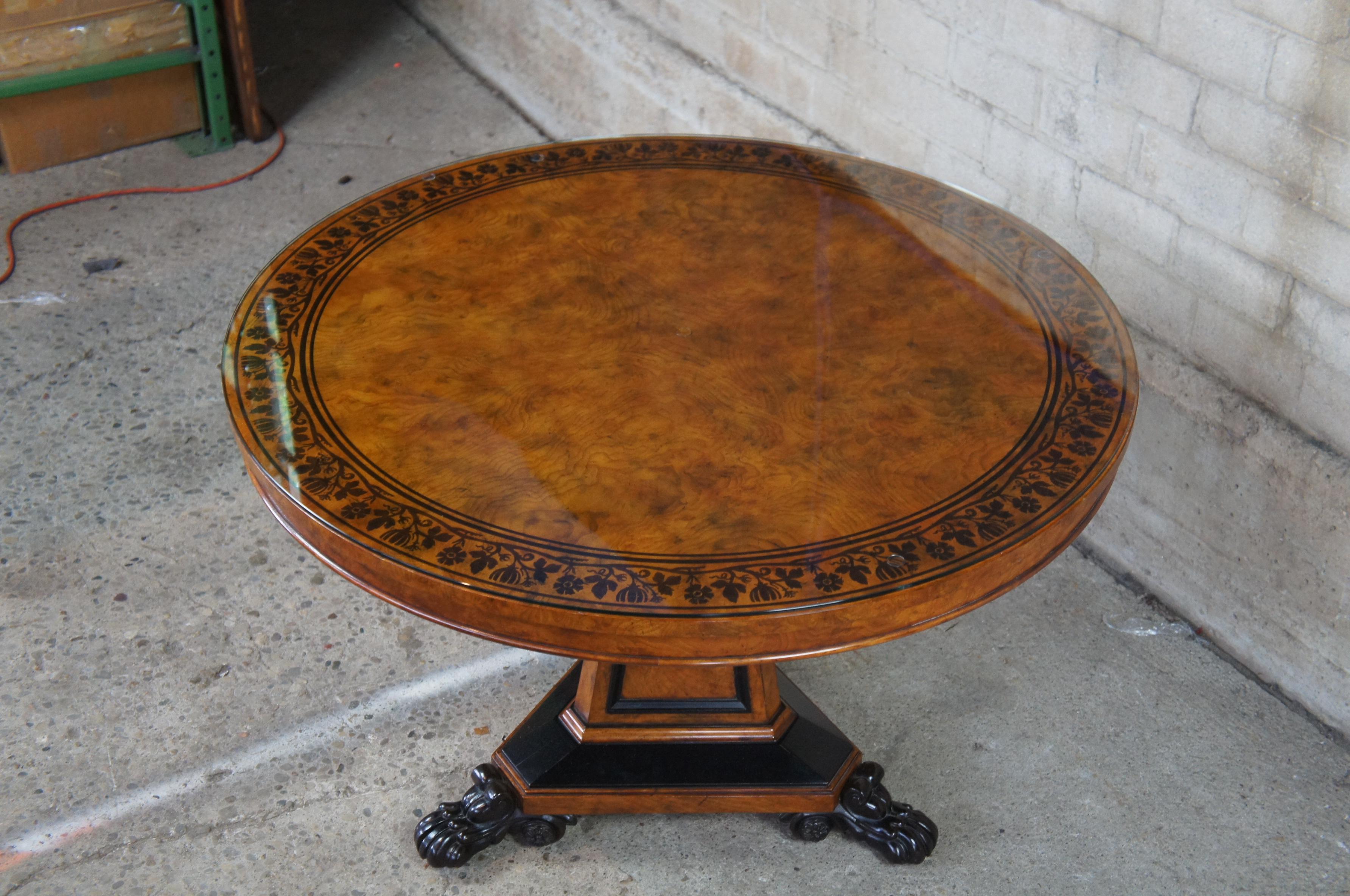 20th Century Baker Furniture Stately Homes Regency Centre Table Burr Ash Ebonized Inlay Yew