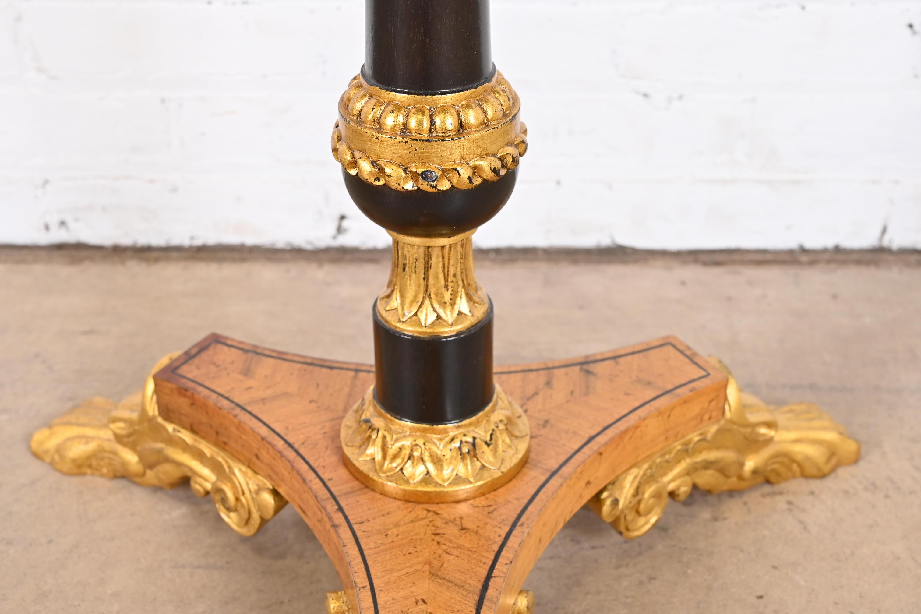 Baker Furniture Stately Homes Regency Ebonized and Giltwood Pedestal Side Table For Sale 4