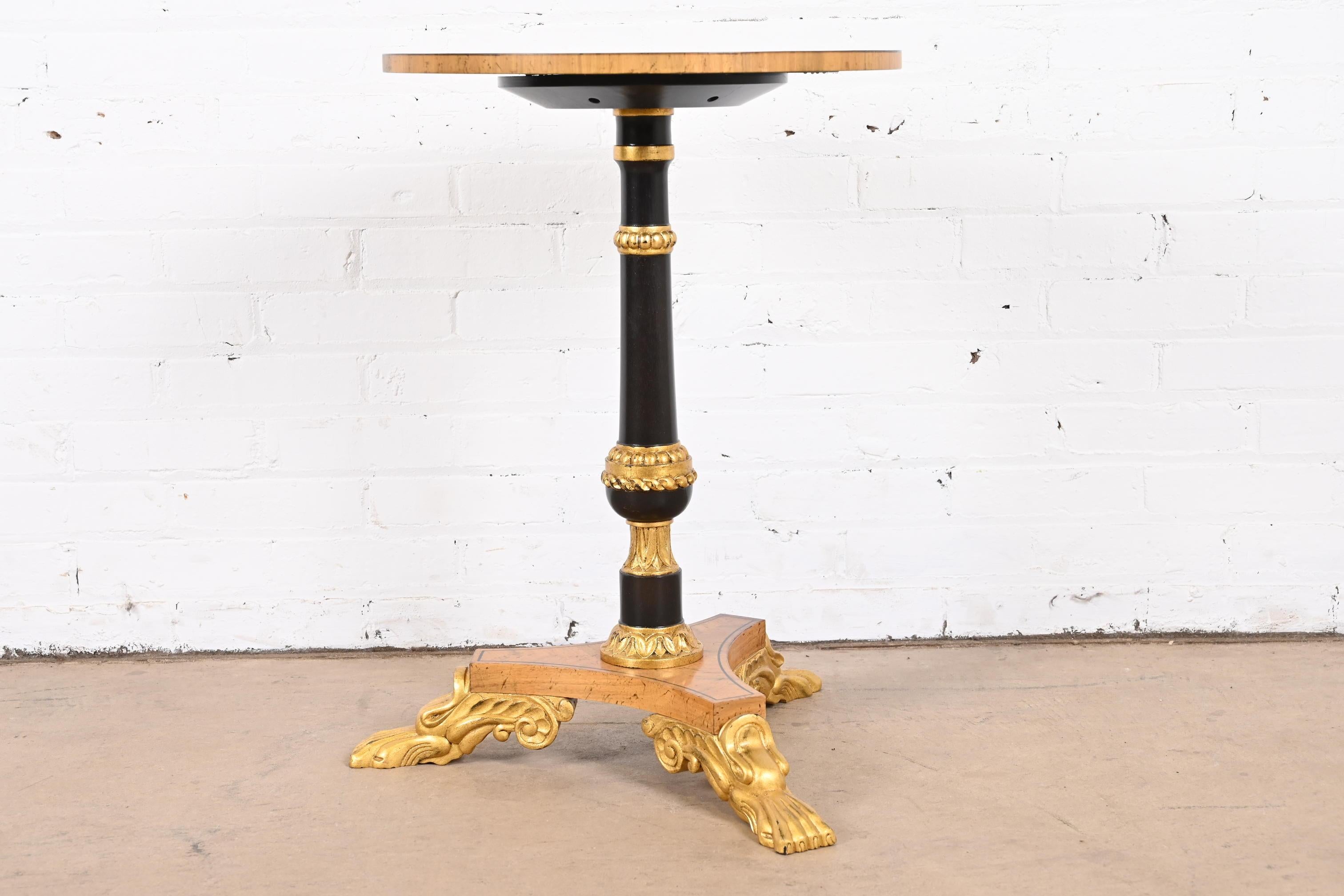 Baker Furniture Stately Homes Regency Ebonized and Giltwood Pedestal Side Table For Sale 6