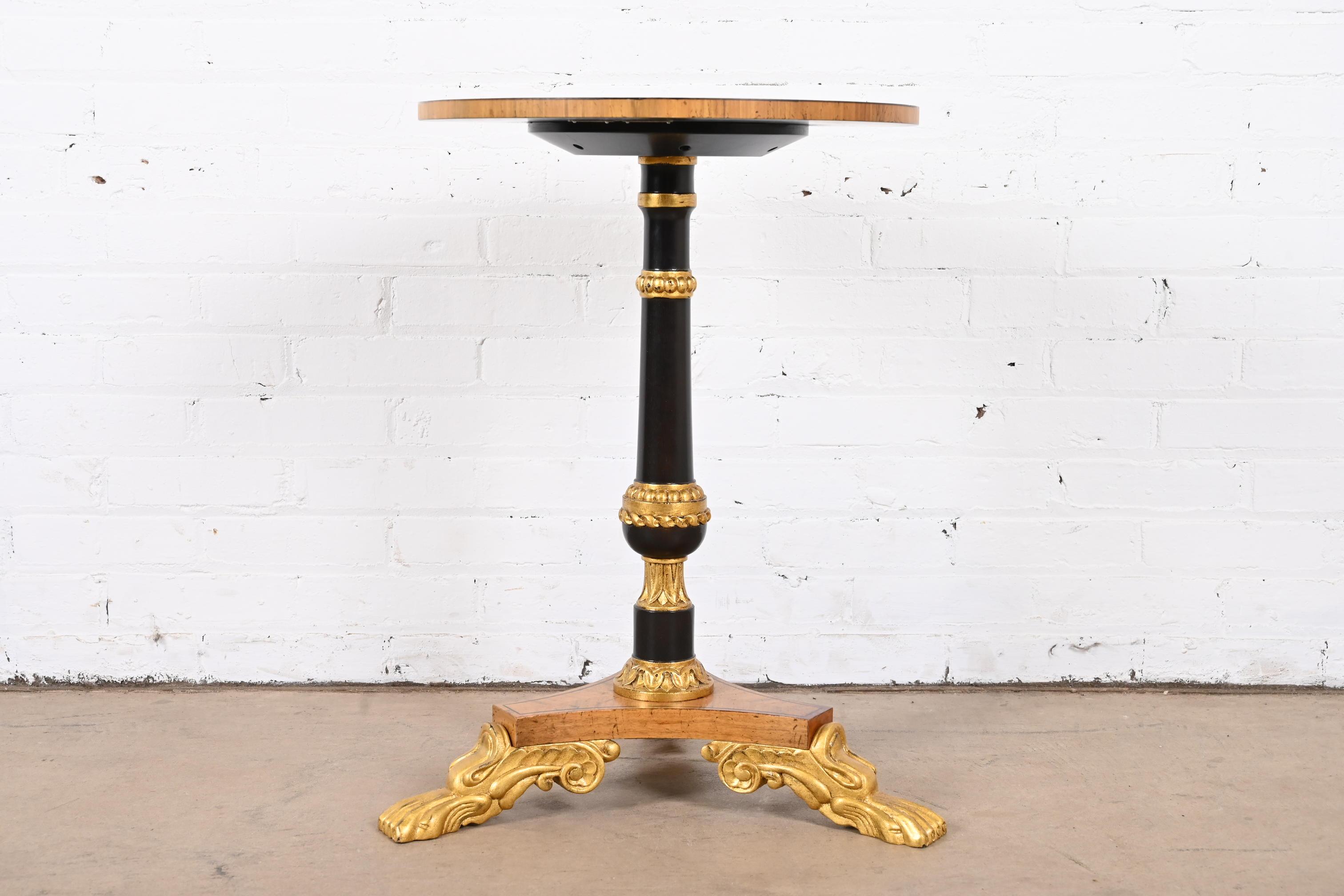 Baker Furniture Stately Homes Regency Ebonized and Giltwood Pedestal Side Table For Sale 7