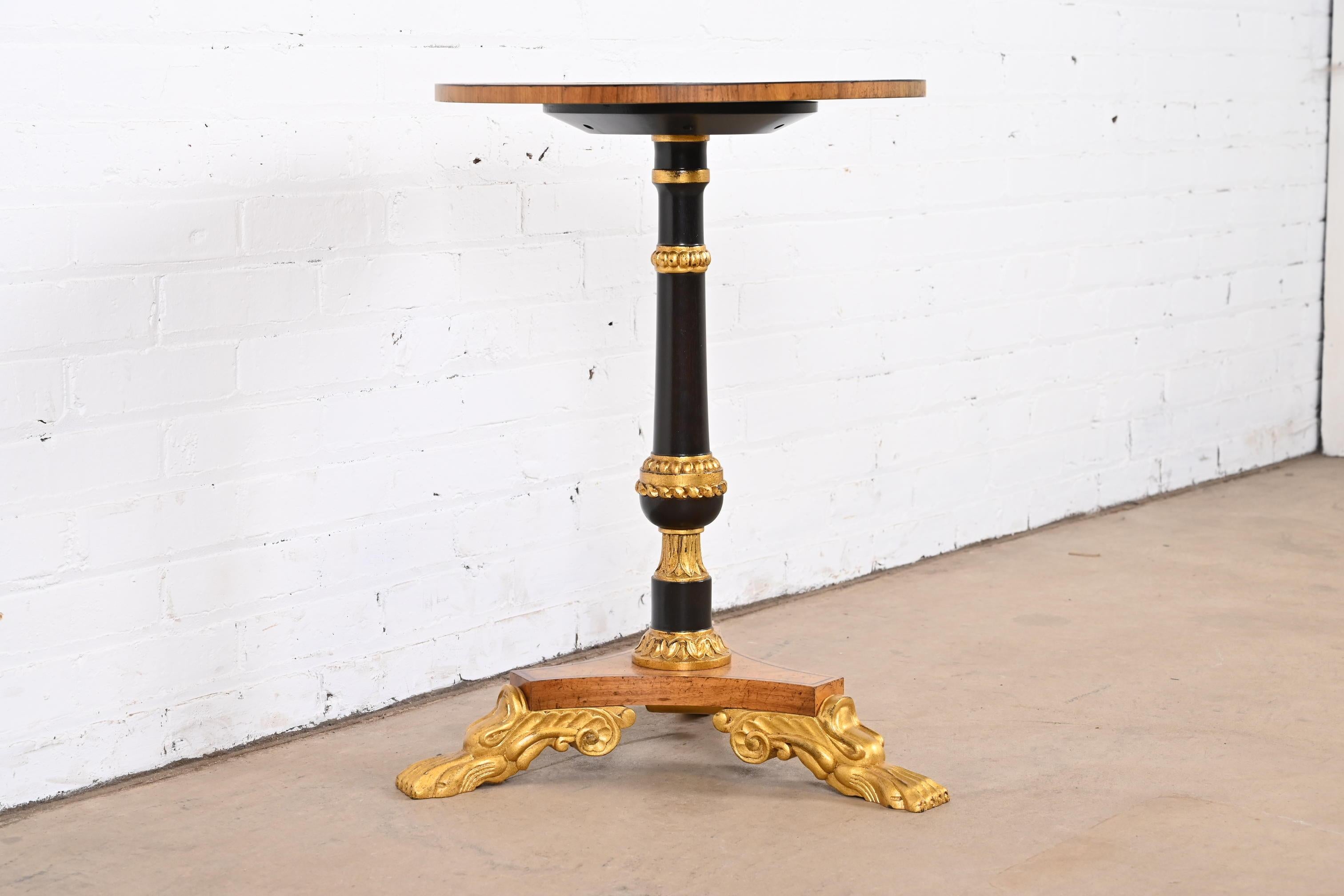 Leather Baker Furniture Stately Homes Regency Ebonized and Giltwood Pedestal Side Table For Sale