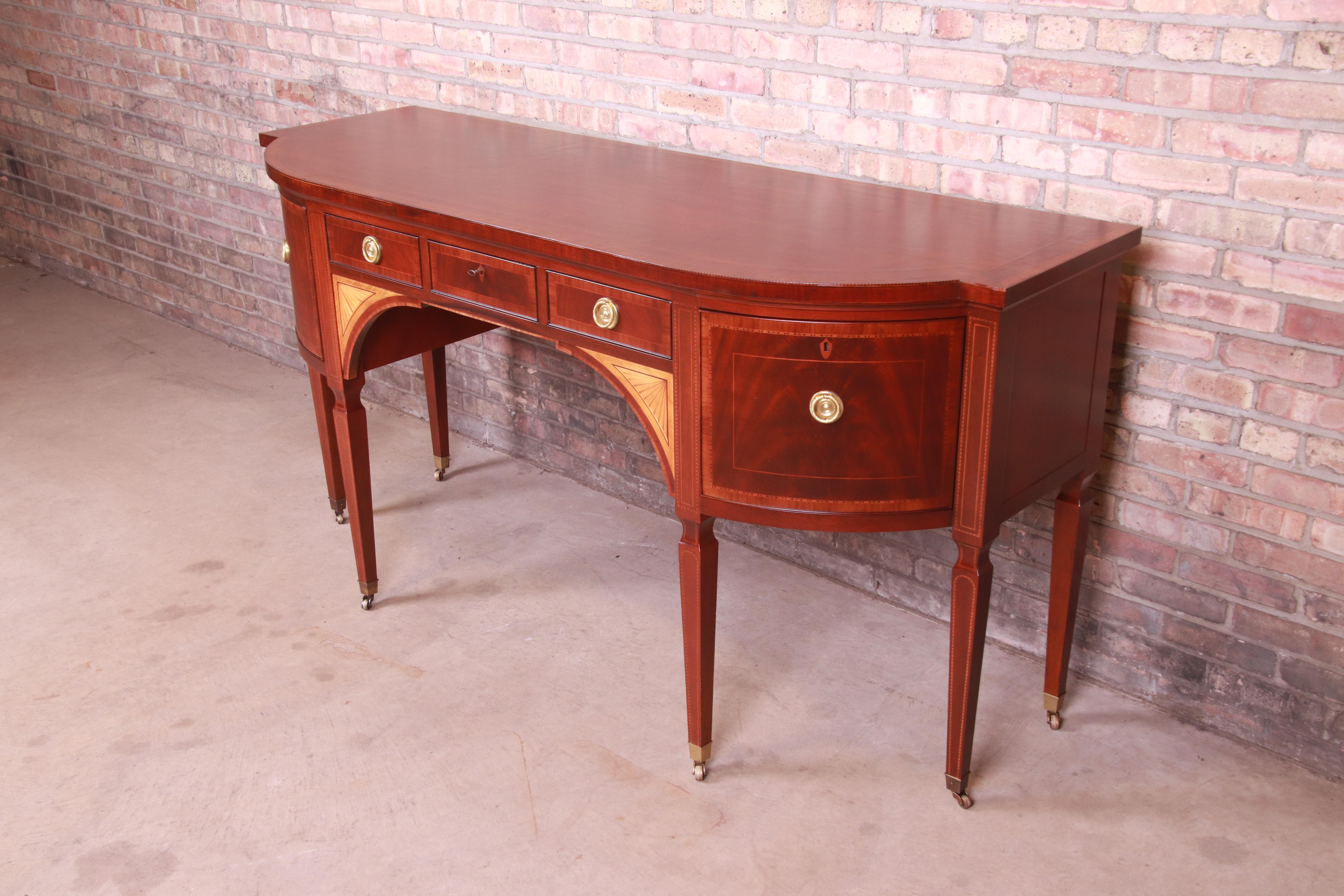 American Baker Furniture Stately Homes Sheraton Bow Front Inlaid Mahogany Sideboard For Sale