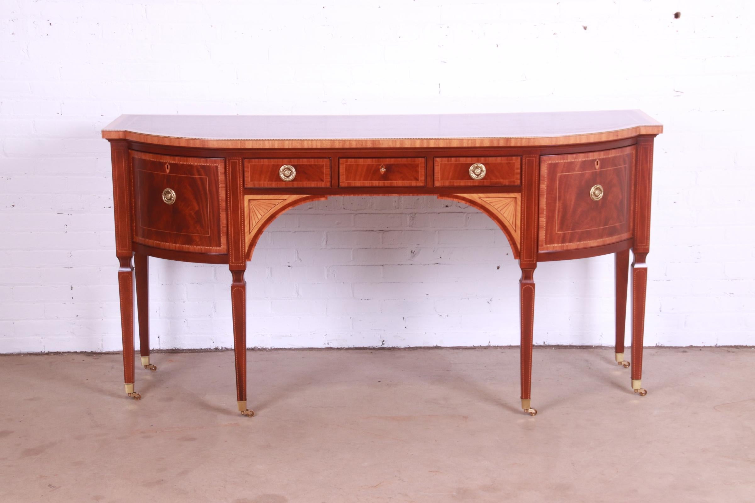 American Baker Furniture Stately Homes Sheraton Bow Front Inlaid Mahogany Sideboard