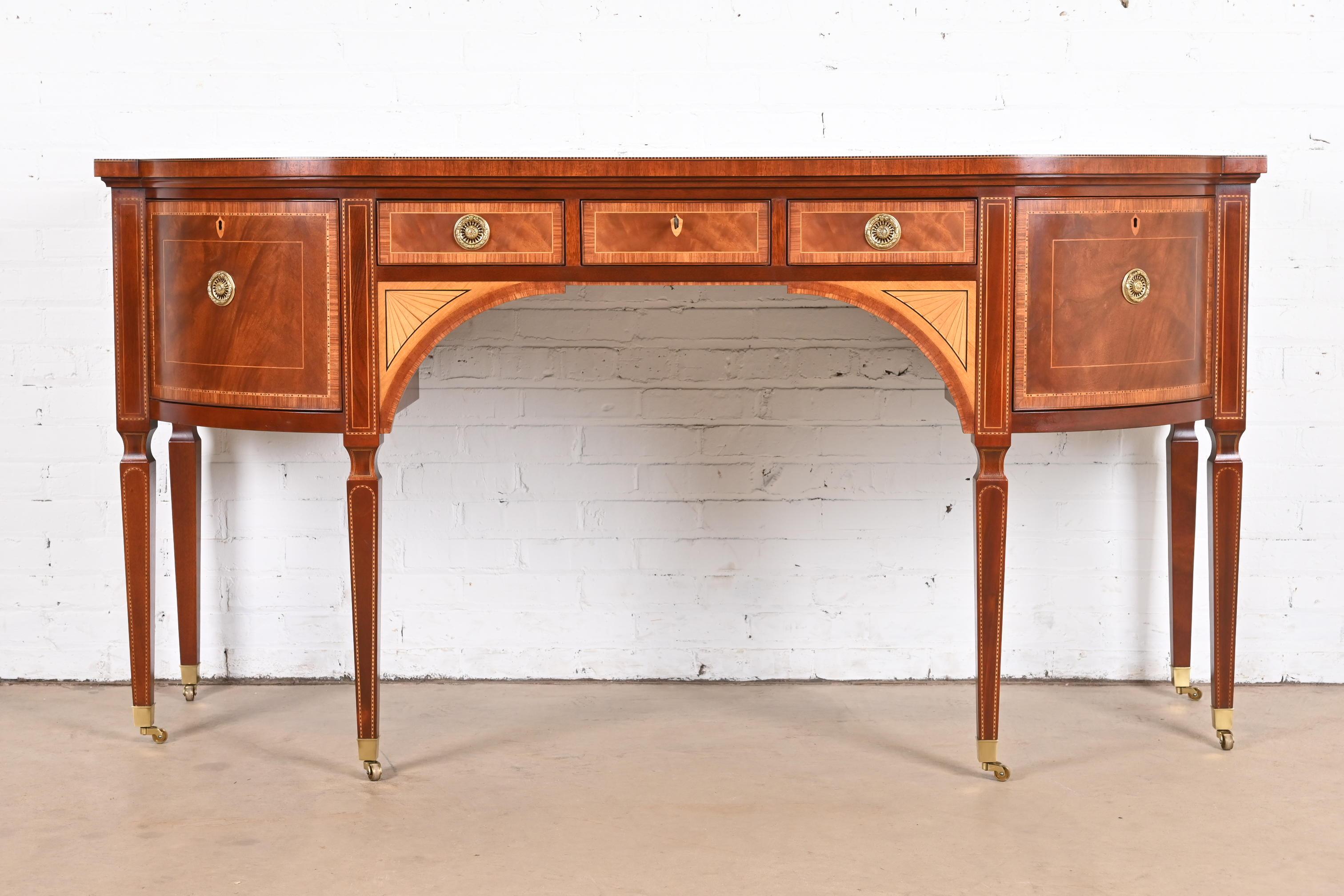 American Baker Furniture Stately Homes Sheraton Bow Front Inlaid Mahogany Sideboard For Sale