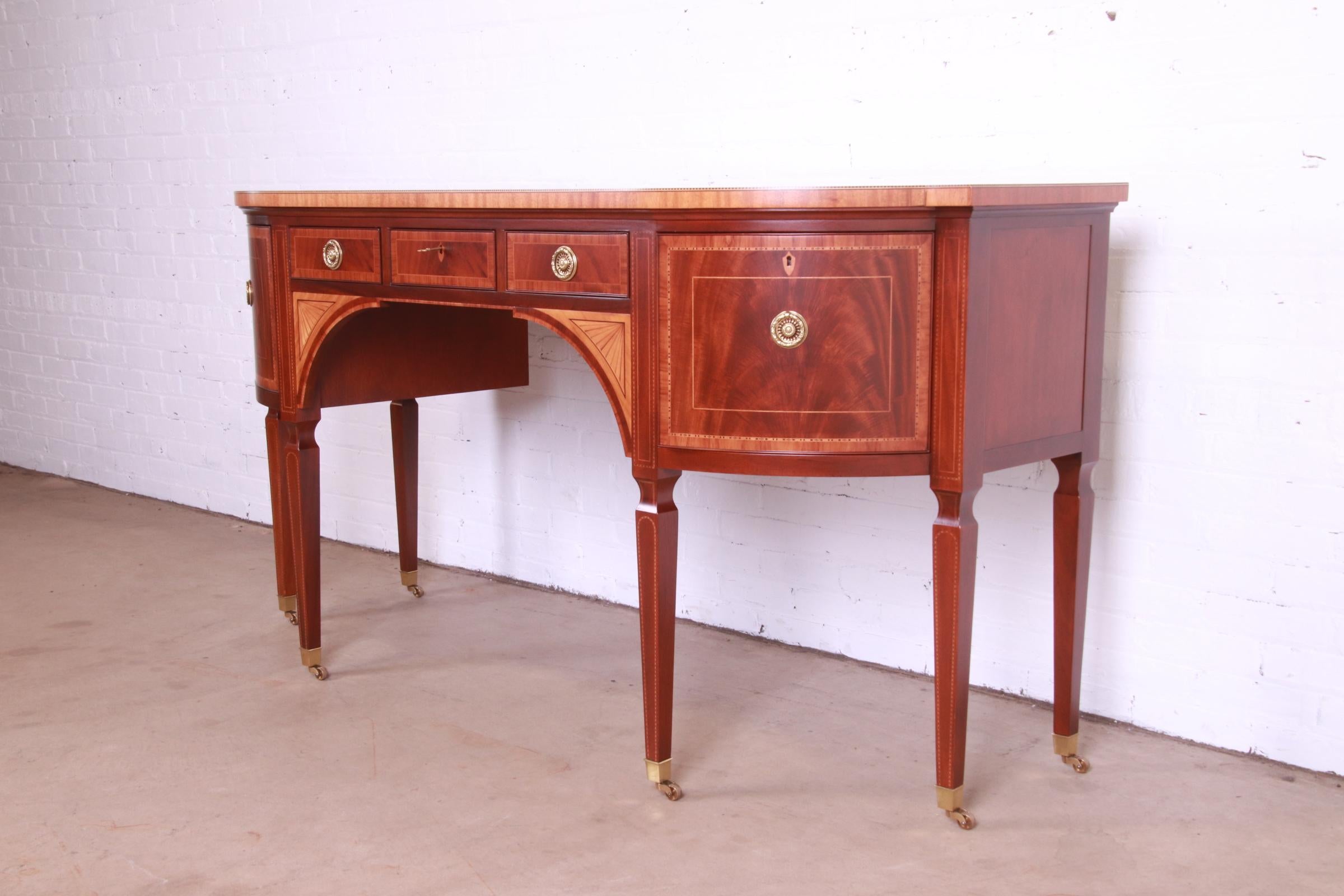 20th Century Baker Furniture Stately Homes Sheraton Bow Front Inlaid Mahogany Sideboard