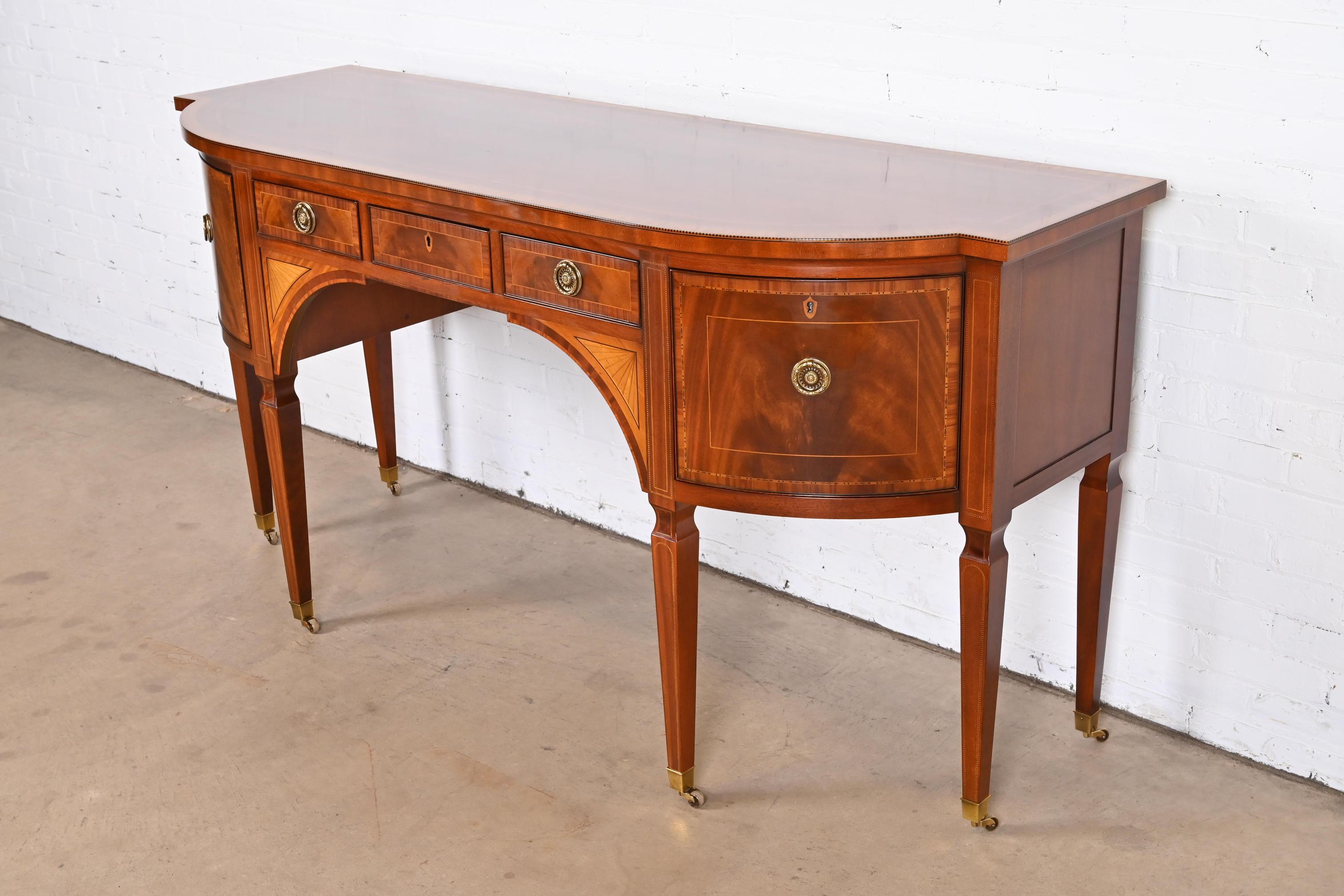 20th Century Baker Furniture Stately Homes Sheraton Bow Front Inlaid Mahogany Sideboard