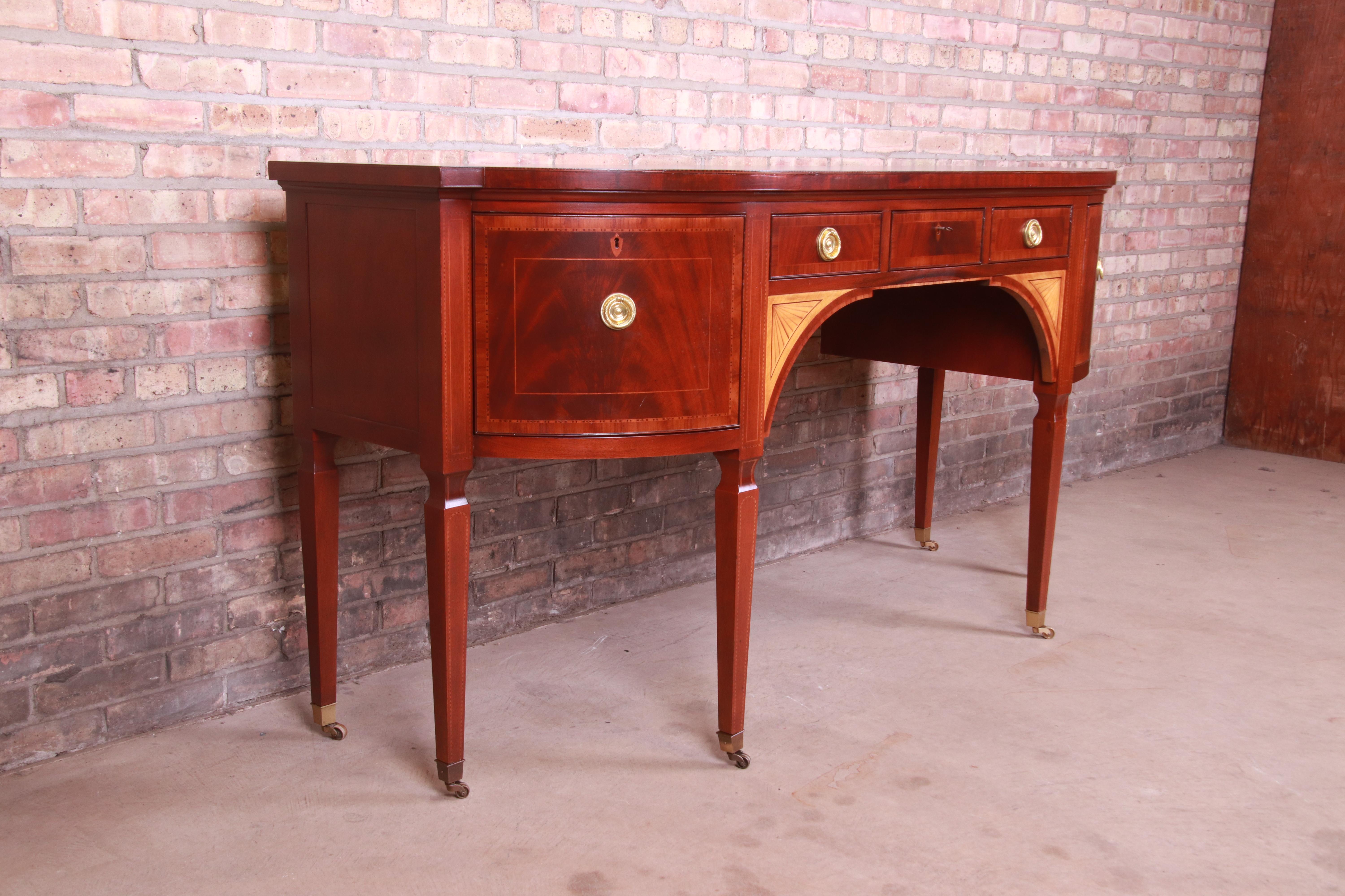 Brass Baker Furniture Stately Homes Sheraton Bow Front Inlaid Mahogany Sideboard For Sale