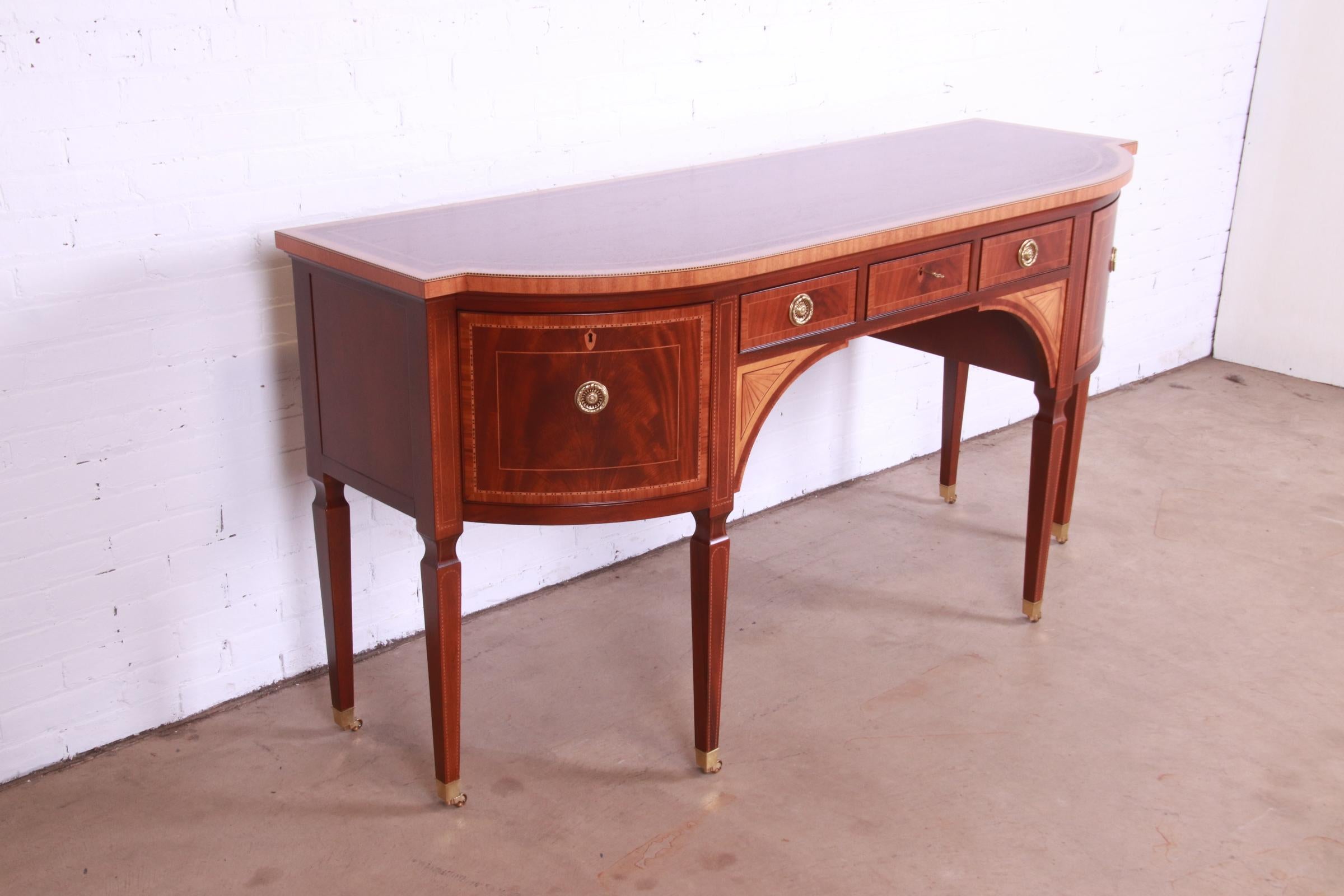 Brass Baker Furniture Stately Homes Sheraton Bow Front Inlaid Mahogany Sideboard