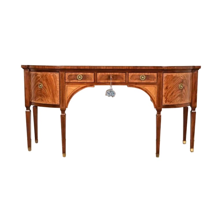 Baker Furniture Stately Homes Sheraton Bow Front Inlaid Mahogany Sideboard For Sale