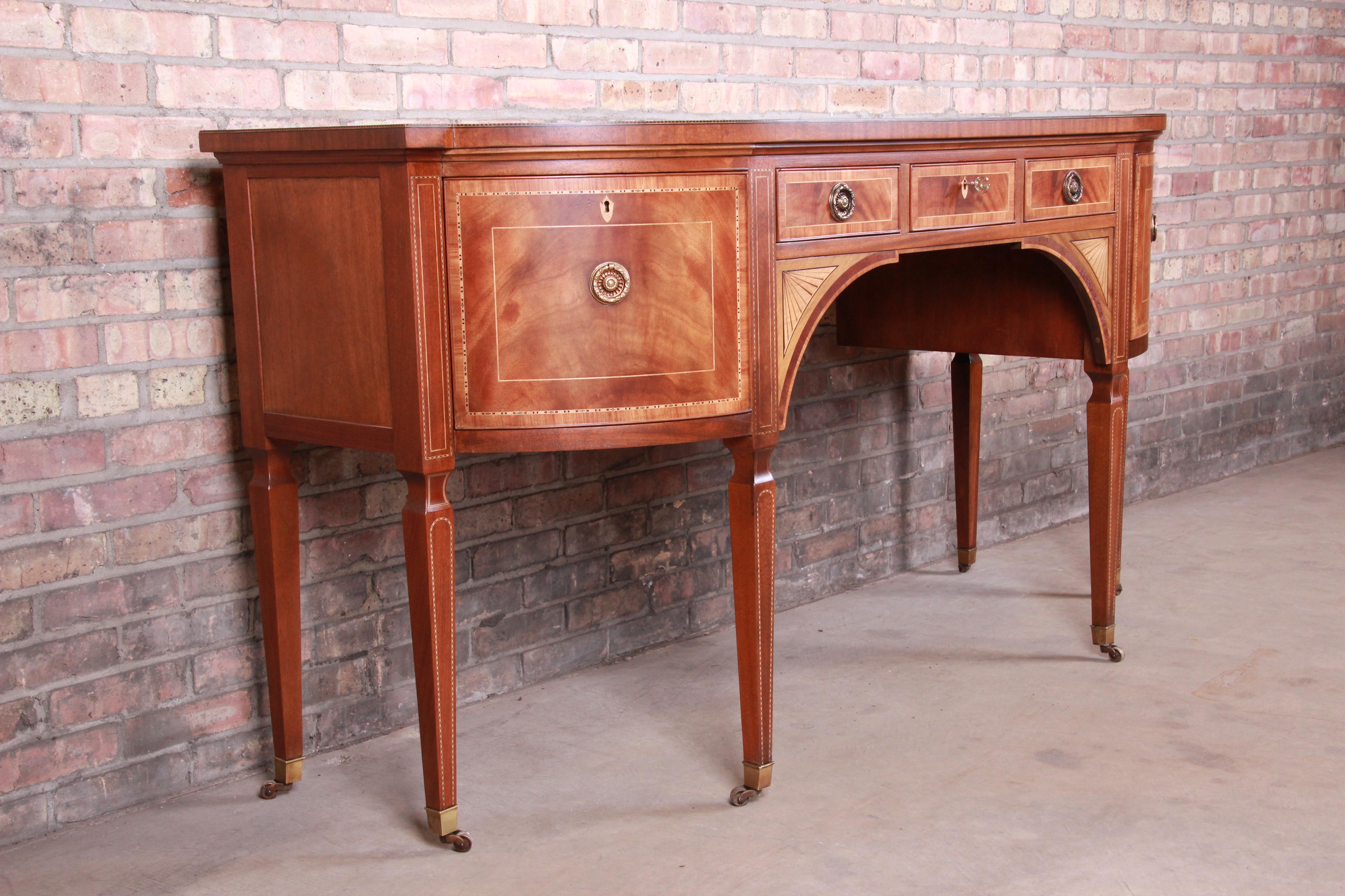 Baker Furniture Stately Homes Sheraton Bow Front Mahogany Sideboard, Restored In Good Condition In South Bend, IN