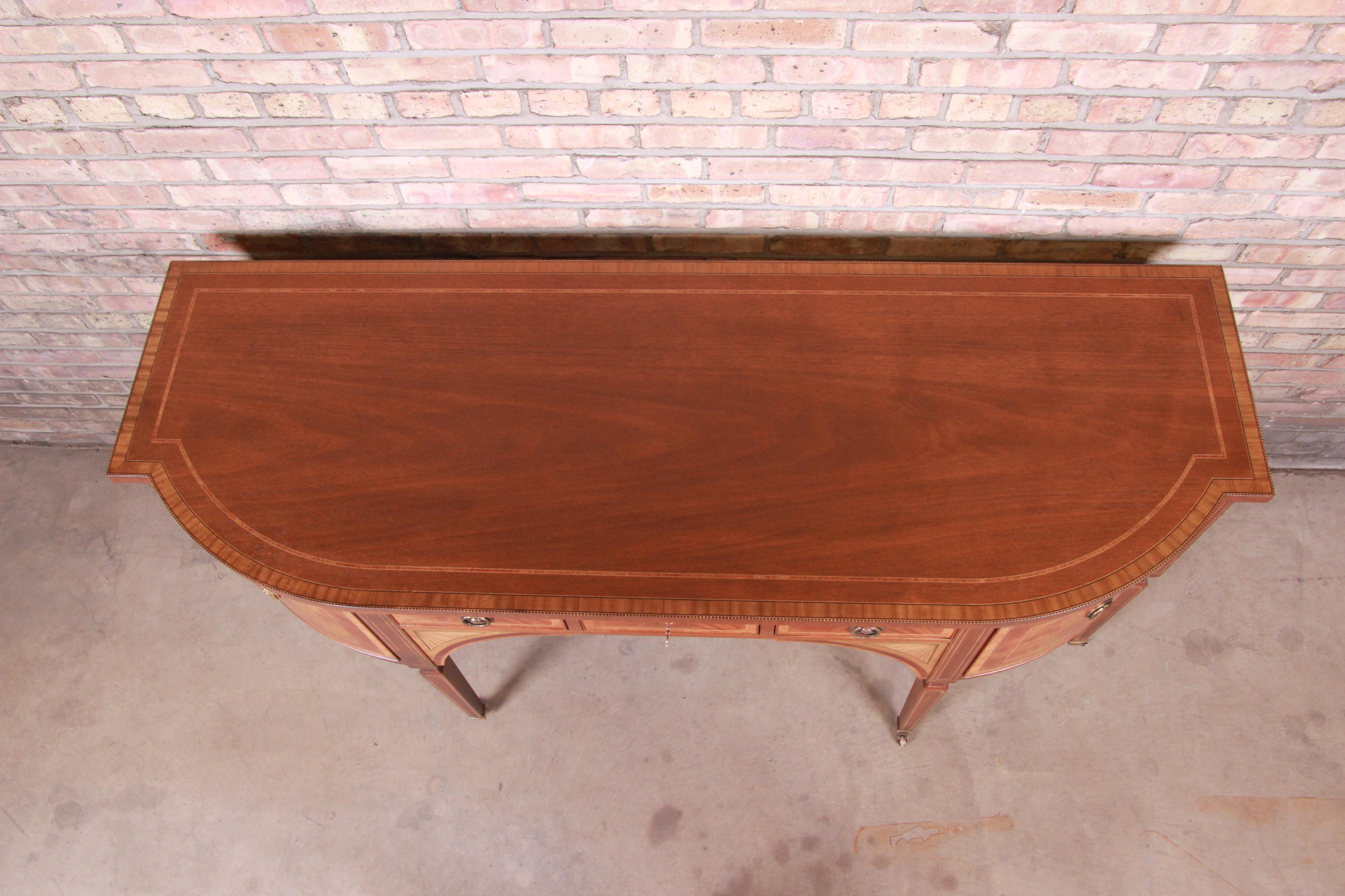 Late 20th Century Baker Furniture Stately Homes Sheraton Bow Front Mahogany Sideboard, Restored