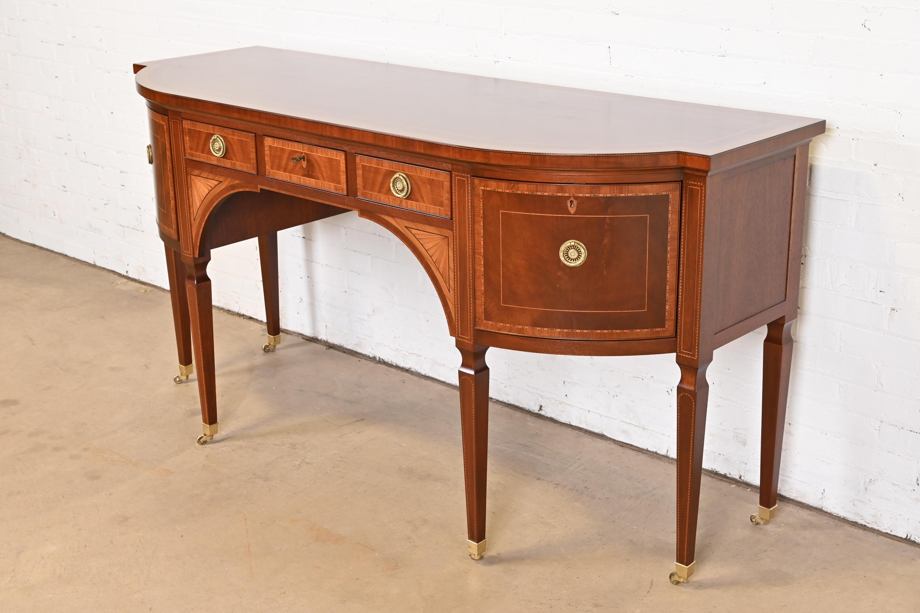 Late 20th Century Baker Furniture Stately Homes Sheraton Inlaid Mahogany Sideboard, Refinished