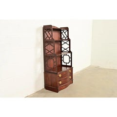 Baker Furniture Style Chinese Chippendale Carved Mahogany Étagère or Bookcase