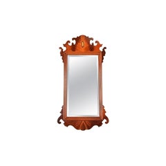 Baker Furniture Style Chippendale Carved Flame Mahogany Wall Mirror