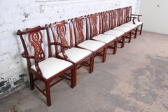 Baker Furniture Style Chippendale Carved Mahogany Dining Chairs, Set of Eight