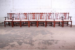 Baker Furniture Style Chippendale Carved Mahogany Dining Chairs, Set of Eight