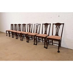 Baker Furniture Style Chippendale Carved Mahogany Dining Chairs, Set of Eight