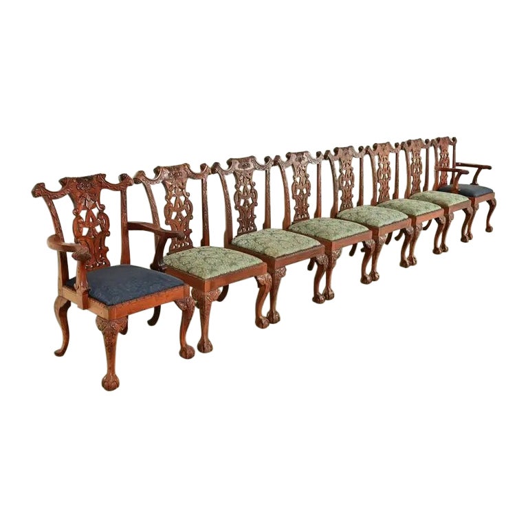 Baker Furniture Stil Chippendale geschnitzt Mahagoni Esszimmerstühle, Satz von acht