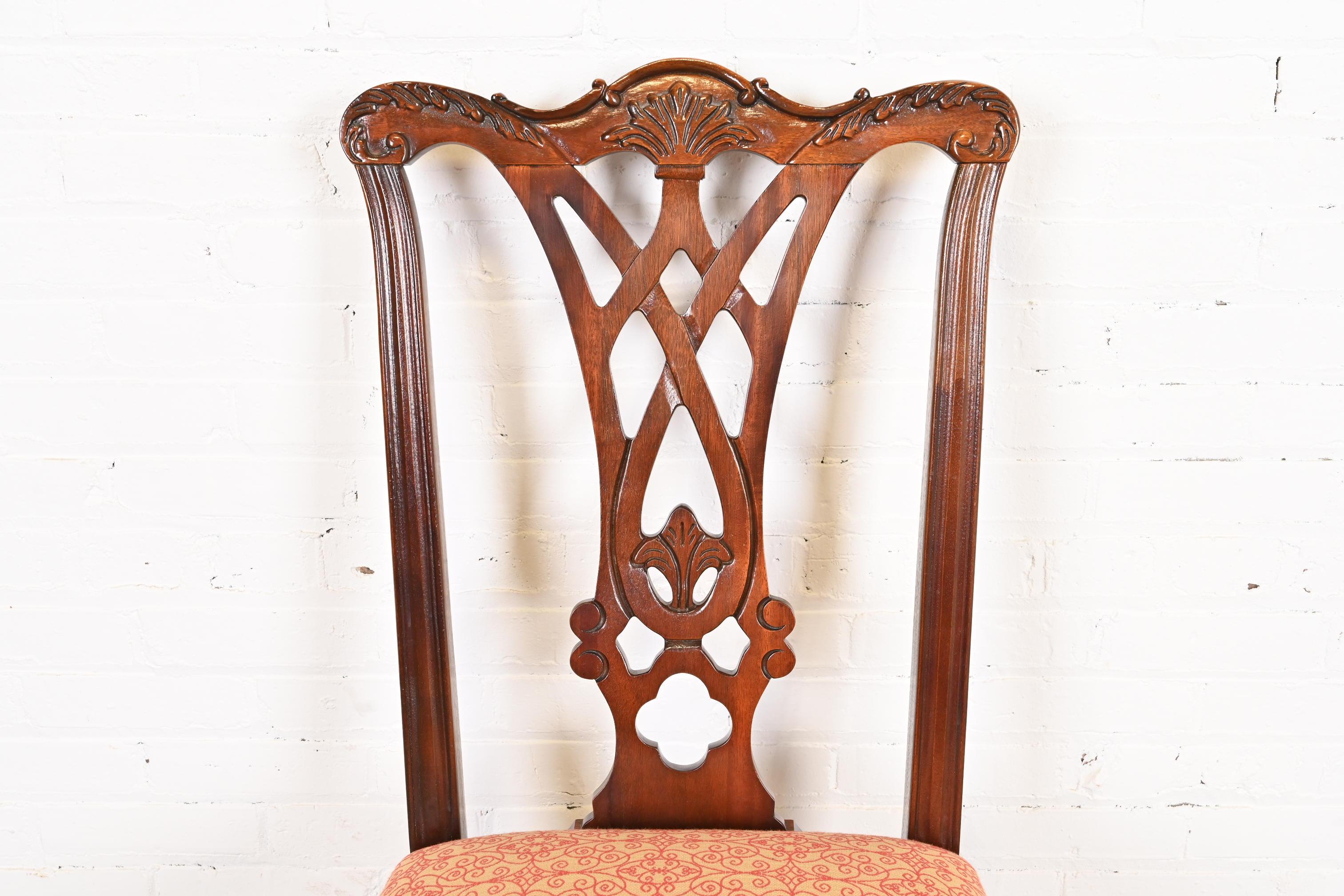 Baker Furniture Style Chippendale Carved Mahogany Dining Chairs, Set of Six For Sale 5
