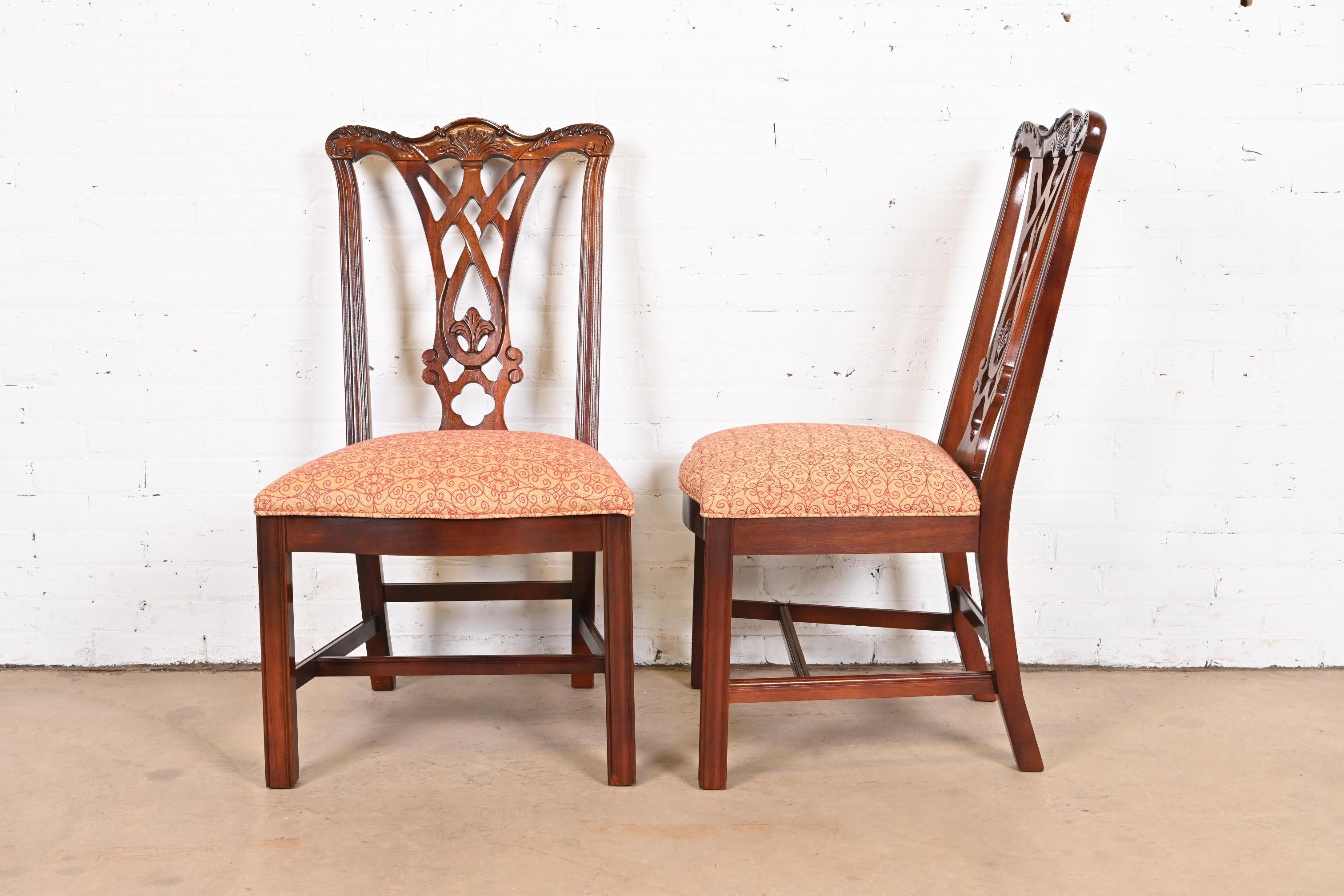 Baker Furniture Style Chippendale Carved Mahogany Dining Chairs, Set of Six 2