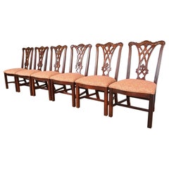 Baker Furniture Style Chippendale Carved Mahogany Dining Chairs, Set of Six
