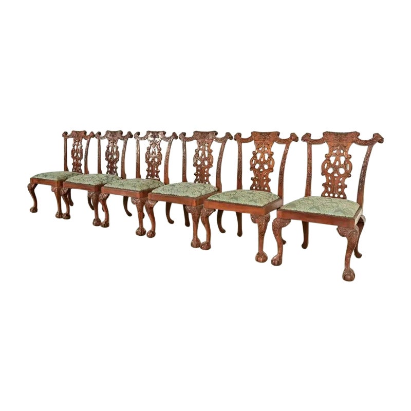 Baker Furniture: Chippendale-Stil, geschnitzte Mahagoni-Esszimmerstühle, 6er-Set