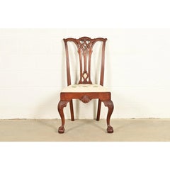 Baker Furniture Style Chippendale Carved Mahogany Side Chair or Dining Chair