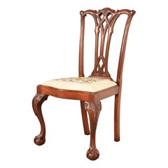 Baker Furniture Style Chippendale Carved Mahogany Side Chair or Dining Chair
