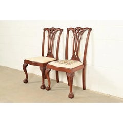 Baker Furniture Style Chippendale Carved Mahogany Side Chairs, Pair
