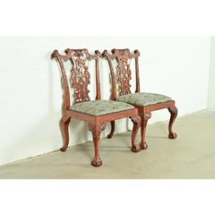 Baker Furniture Style Chippendale Carved Mahogany Side Chairs, Pair