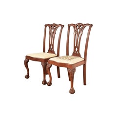 Baker Furniture Style Chippendale Carved Mahogany Side Chairs, Pair
