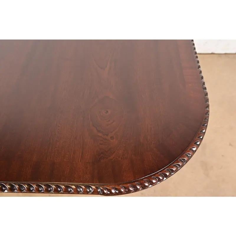 Baker Furniture Style Chippendale Triple Pedestal Dining Table, Newly Refinished For Sale 4