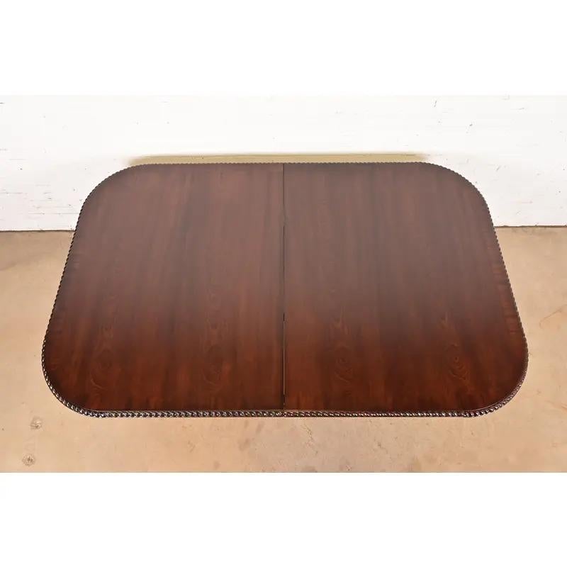 Baker Furniture Style Chippendale Triple Pedestal Dining Table, Newly Refinished For Sale 3