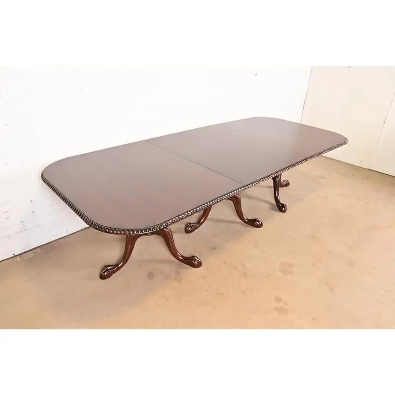 American Baker Furniture Style Chippendale Triple Pedestal Dining Table, Newly Refinished For Sale