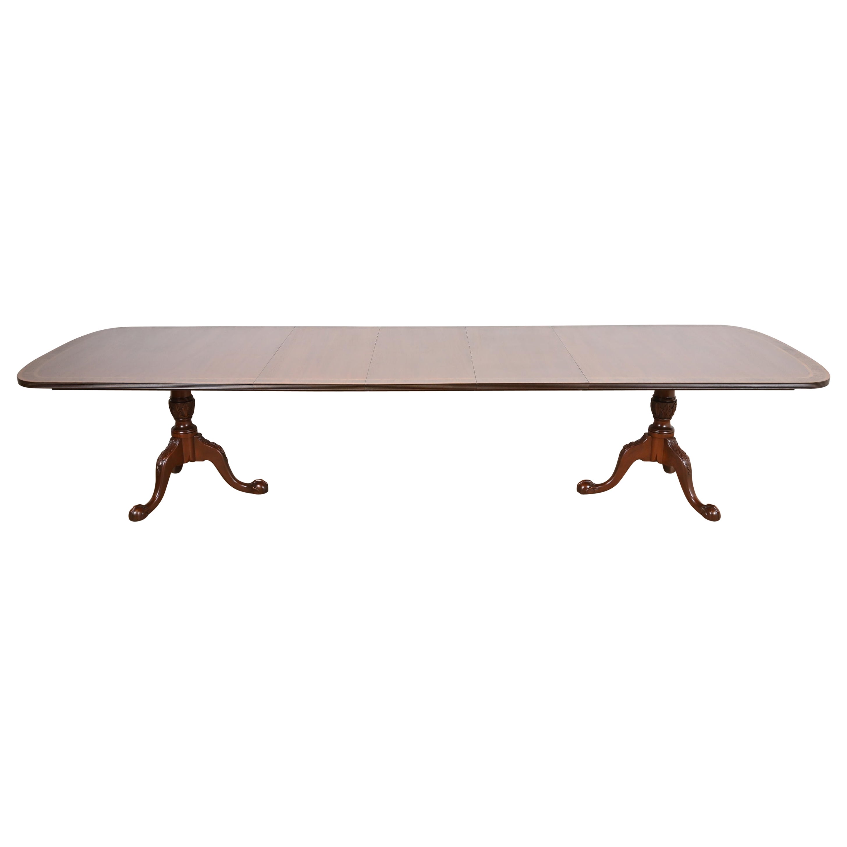 Baker Furniture Style English Georgian Banded Mahogany Dining Table, Refinished
