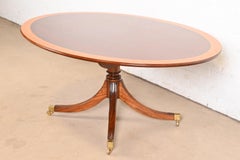 Baker Furniture Style English Georgian Banded Mahogany Flip Top Dining Table