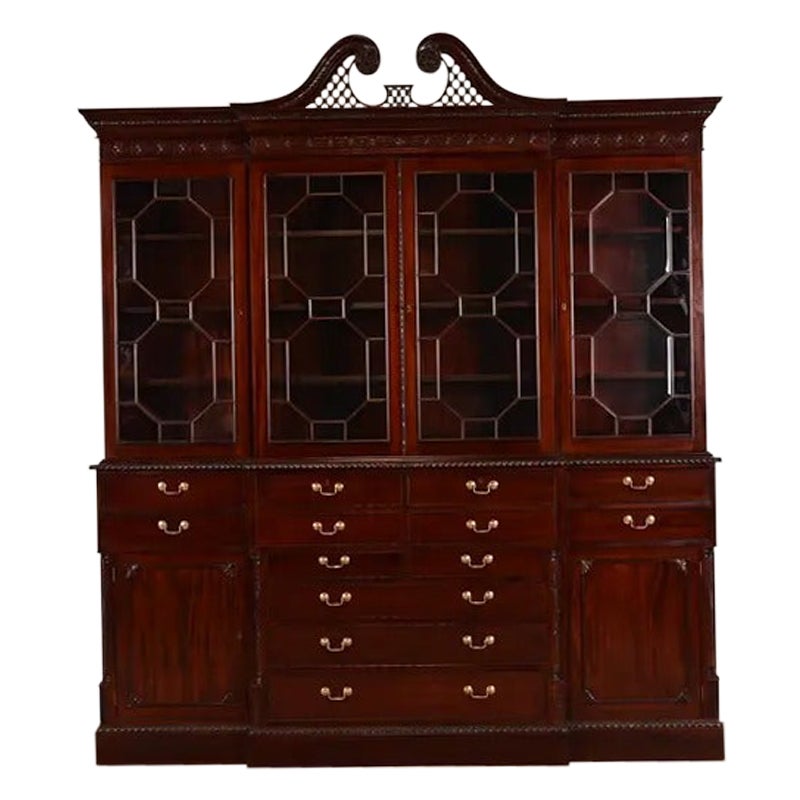 Baker Furniture Style English Georgian Breakfront Bookcase Cabin