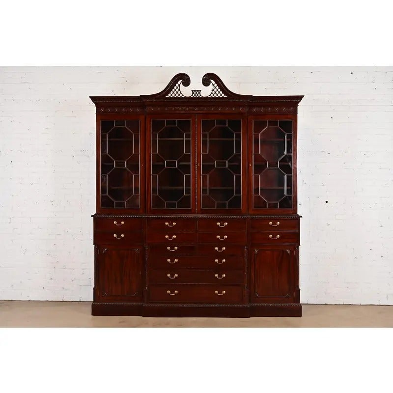 Baker Furniture Style English Georgian Breakfront Bookcase Cabin