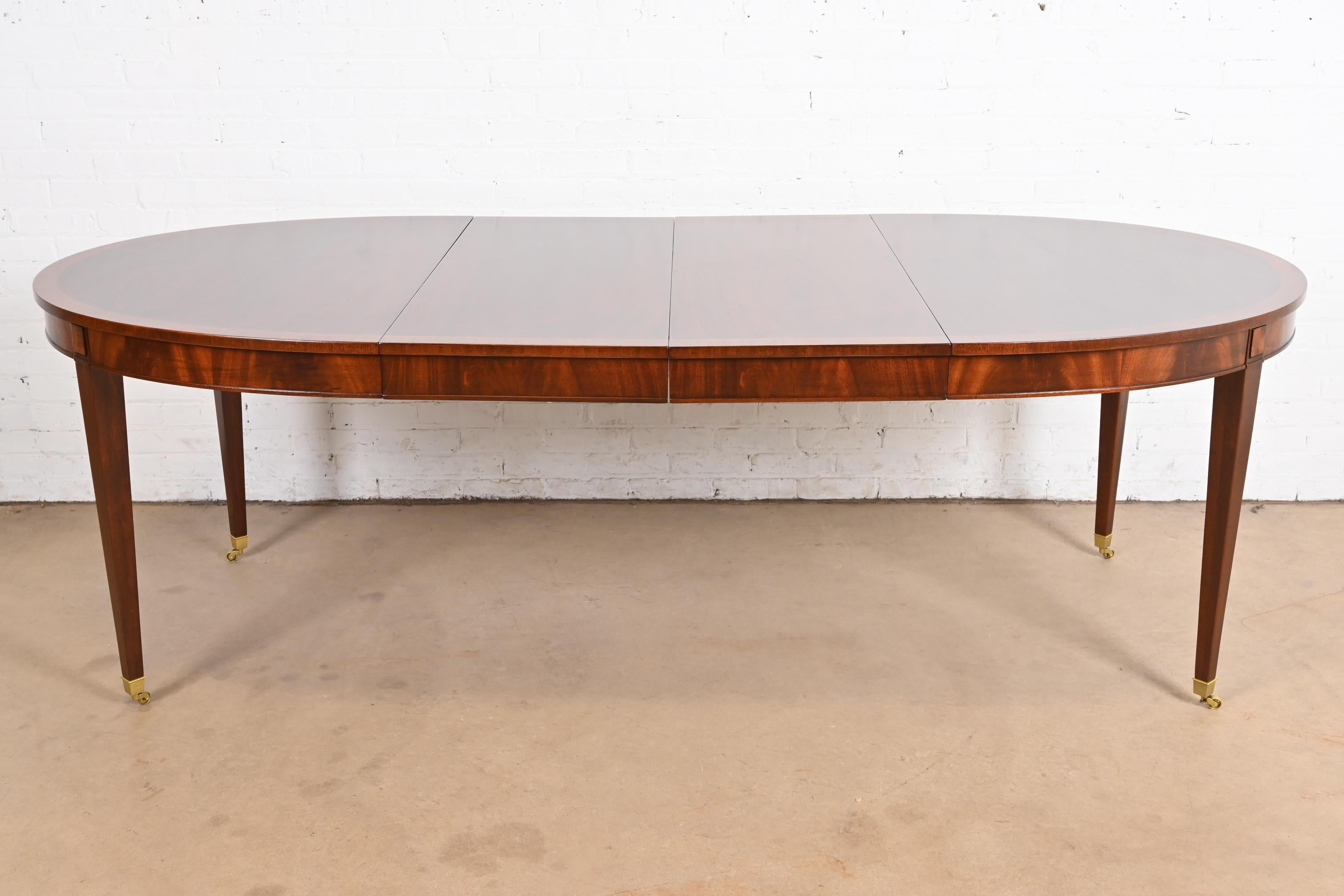 American Baker Furniture Style Federal Banded Mahogany Dining Table, Newly Refinished