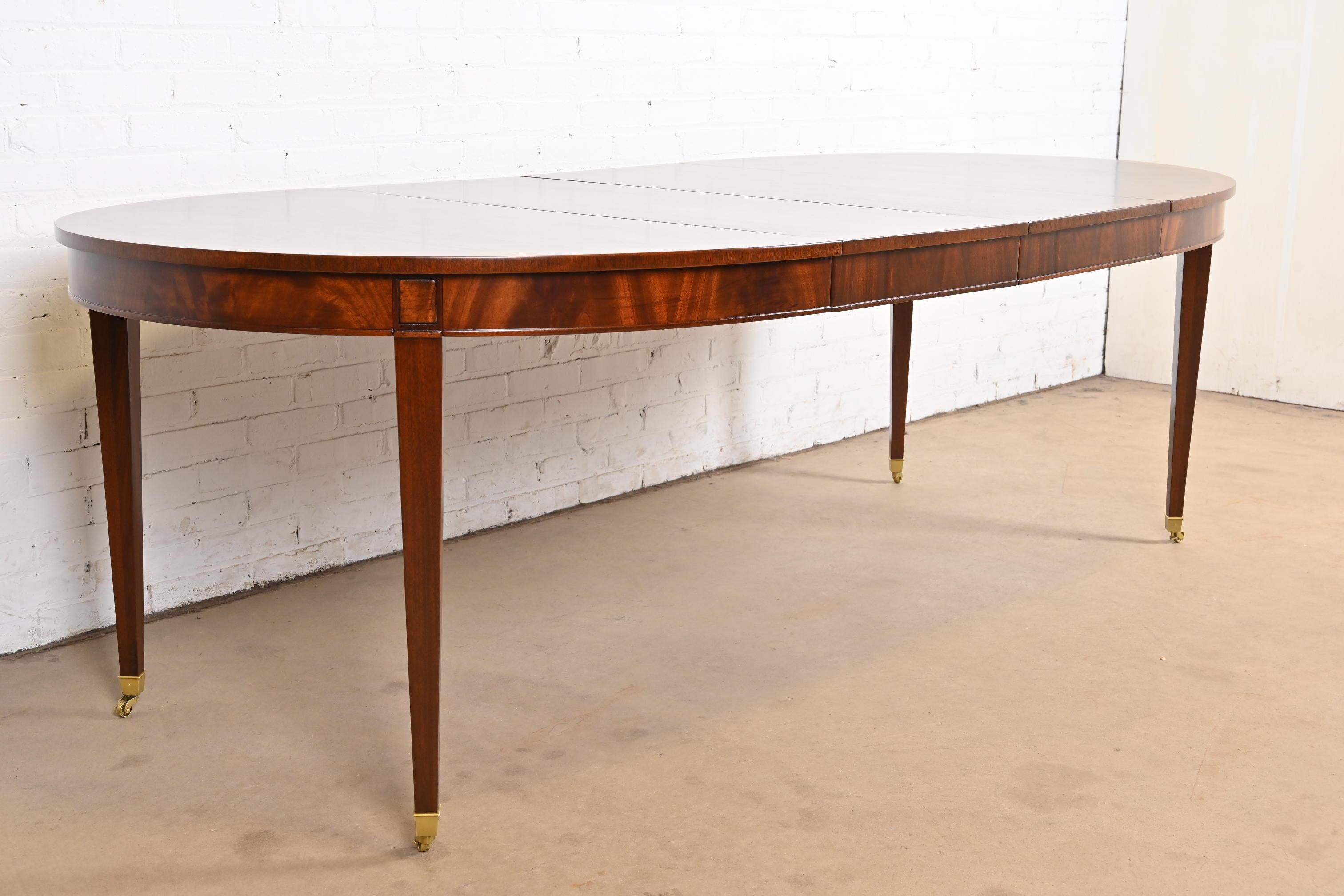 Mid-20th Century Baker Furniture Style Federal Banded Mahogany Dining Table, Newly Refinished